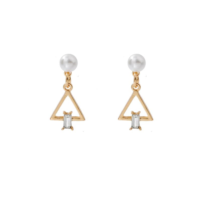 Geometric Triangle Pearl Dangle Earrings Cartoon Drop Jewelry for Women Girls