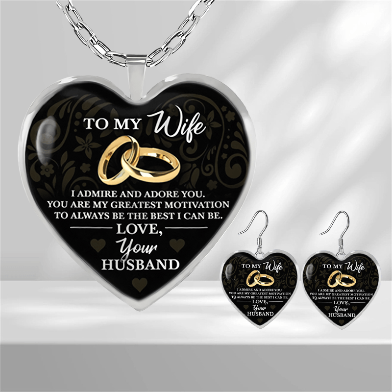 To My Wife Glass Pendant Earrings Necklace Set