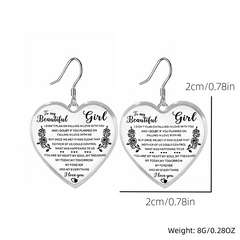 Rose Pattern Heart Shape Glass Pendant Earrings Necklace Set