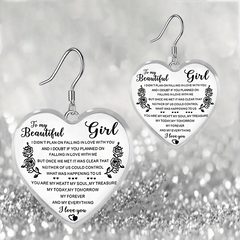 Rose Pattern Heart Shape Glass Pendant Earrings Necklace Set