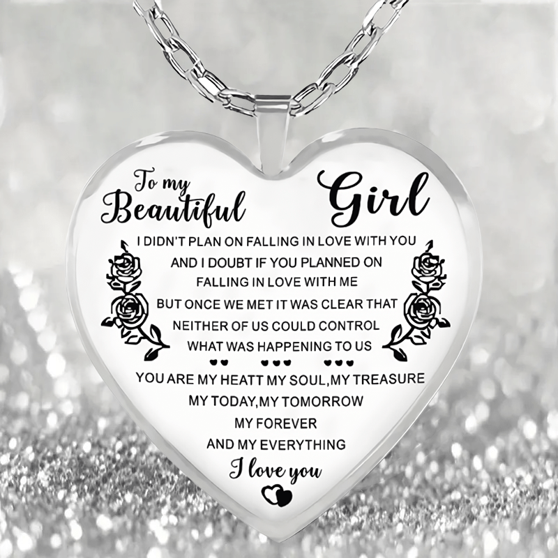 Rose Pattern Heart Shape Glass Pendant Earrings Necklace Set