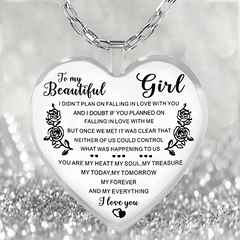 Rose Pattern Heart Shape Glass Pendant Earrings Necklace Set