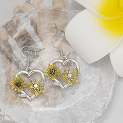 Sunflower Butterfly Love Heart Earrings for Women & Girls - Birthday & Christmas