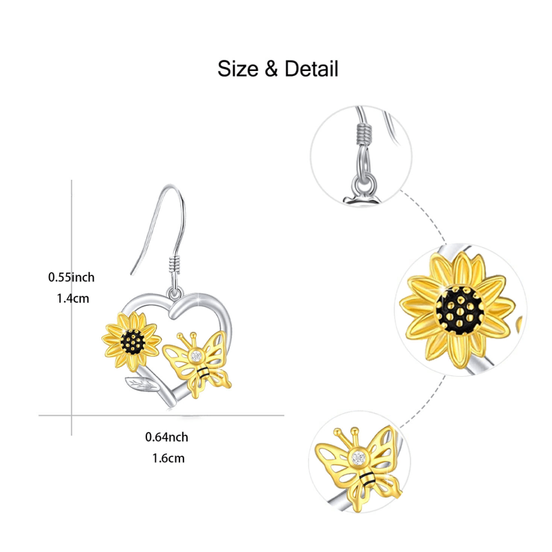 Sunflower Butterfly Love Heart Earrings for Women & Girls - Birthday & Christmas