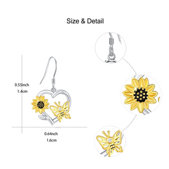 Sunflower Butterfly Love Heart Earrings for Women & Girls - Birthday & Christmas