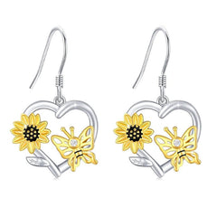 Sunflower Butterfly Love Heart Earrings for Women & Girls - Birthday & Christmas