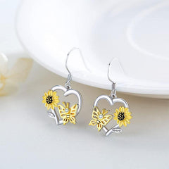 Sunflower Butterfly Love Heart Earrings for Women & Girls - Birthday & Christmas
