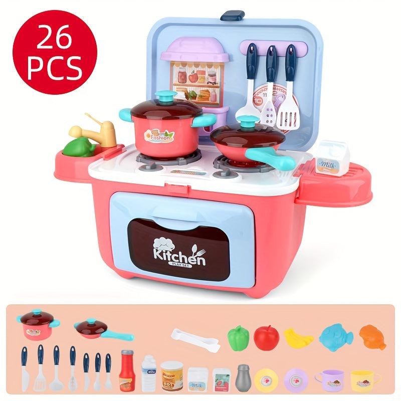 26pcs Kitchen Pretend Play Set for Boys and Girls with Lights & Sound