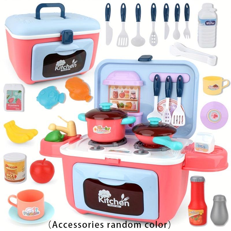 26pcs Kitchen Pretend Play Set for Boys and Girls with Lights & Sound