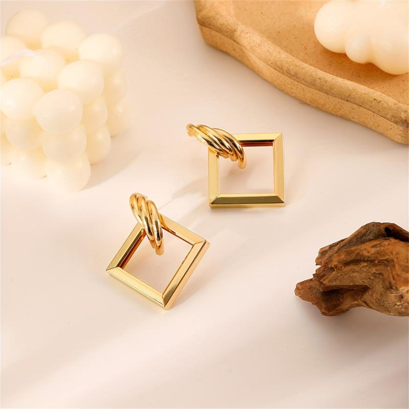 Metallic Geometry Dangle Earrings Cartoon Drop Stud Earrings