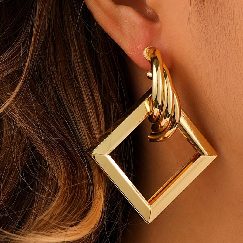 Metallic Geometry Dangle Earrings Cartoon Drop Stud Earrings