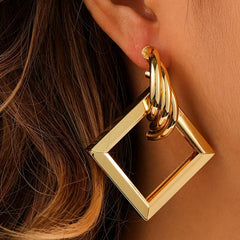 Metallic Geometry Dangle Earrings Cartoon Drop Stud Earrings
