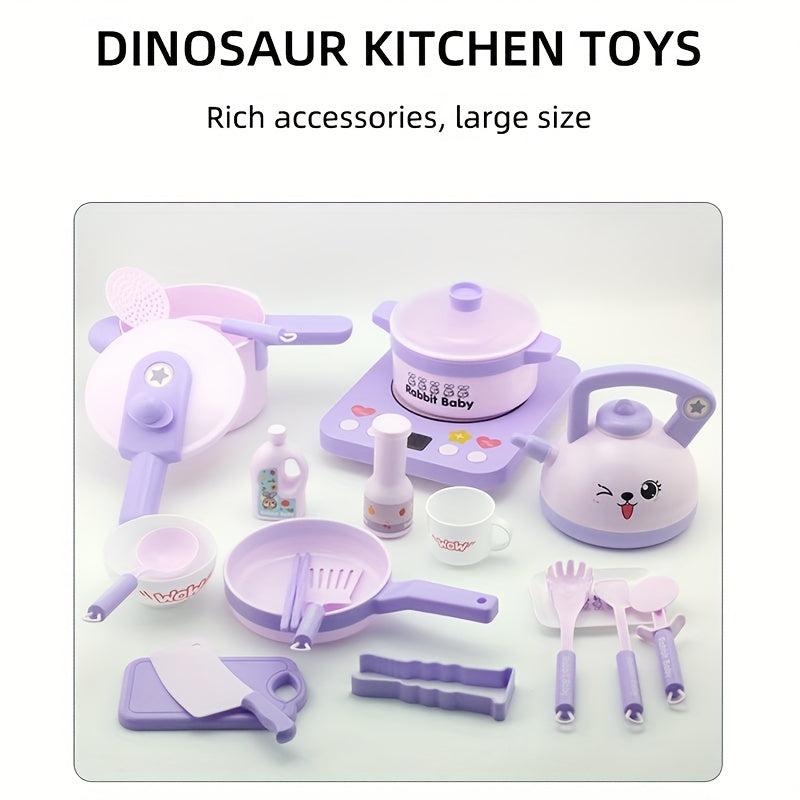 Purple Rabbit Play Kitchen Toy Set with Magnetic Furnace