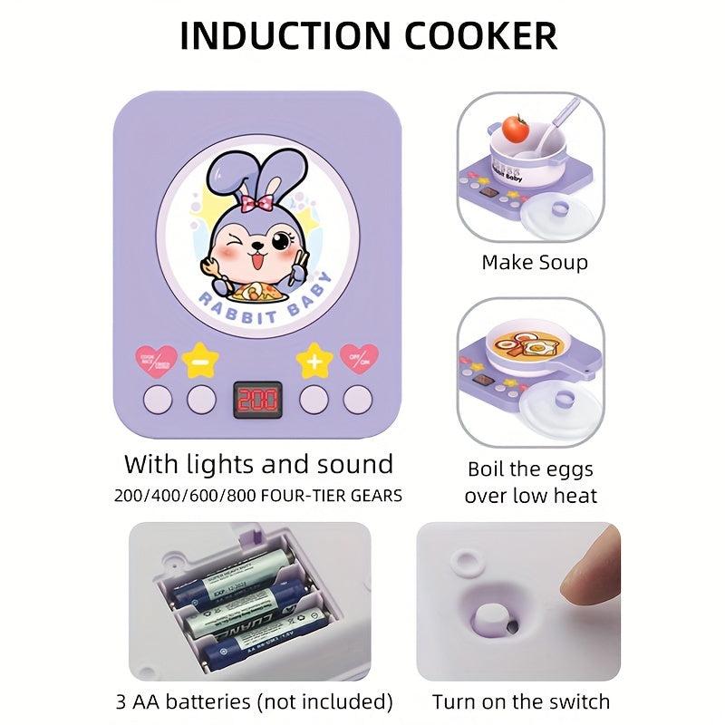 Purple Rabbit Play Kitchen Toy Set with Magnetic Furnace