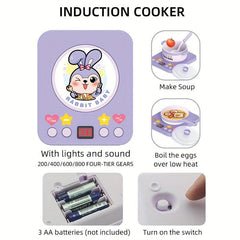 Purple Rabbit Play Kitchen Toy Set with Magnetic Furnace