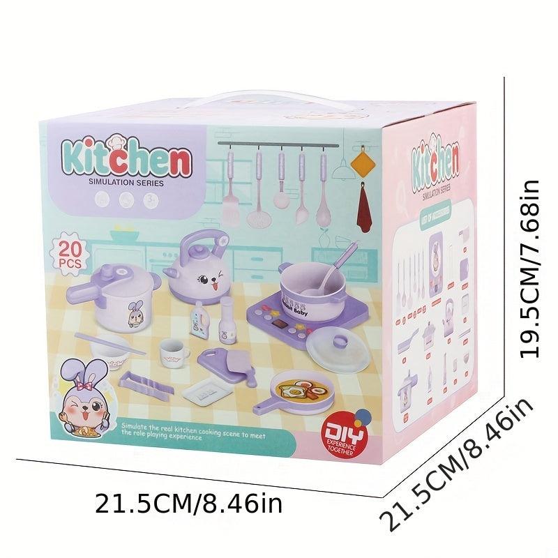 Purple Rabbit Play Kitchen Toy Set with Magnetic Furnace