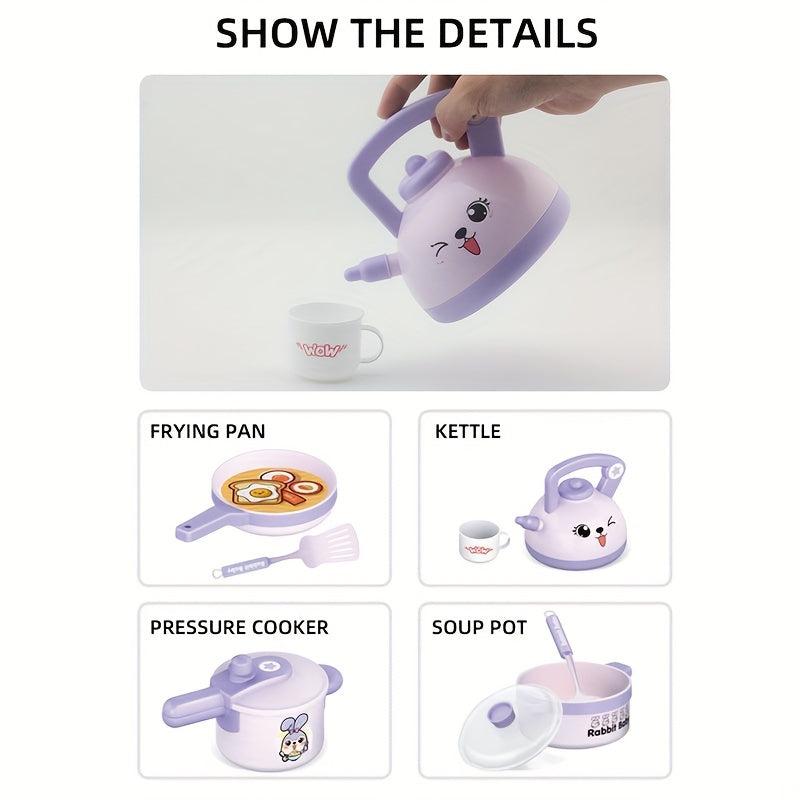 Purple Rabbit Play Kitchen Toy Set with Magnetic Furnace