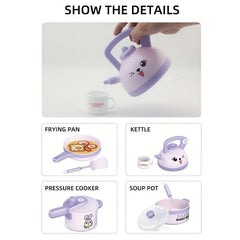Purple Rabbit Play Kitchen Toy Set with Magnetic Furnace