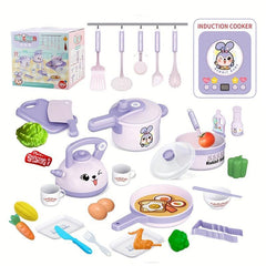 Purple Rabbit Play Kitchen Toy Set with Magnetic Furnace