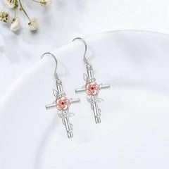 Light Pink Rose Cross Earrings For Women Girls