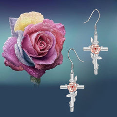 Light Pink Rose Cross Earrings For Women Girls