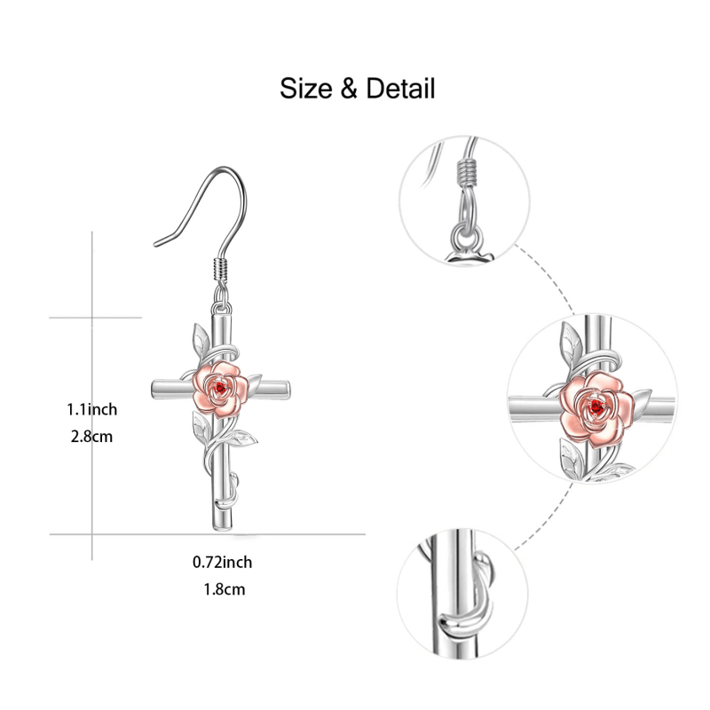Light Pink Rose Cross Earrings For Women Girls