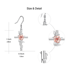Light Pink Rose Cross Earrings For Women Girls