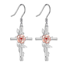 Light Pink Rose Cross Earrings For Women Girls