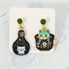 Cat Earrings Cup Mushroom Dangle Animal Bulb Drop Earrings