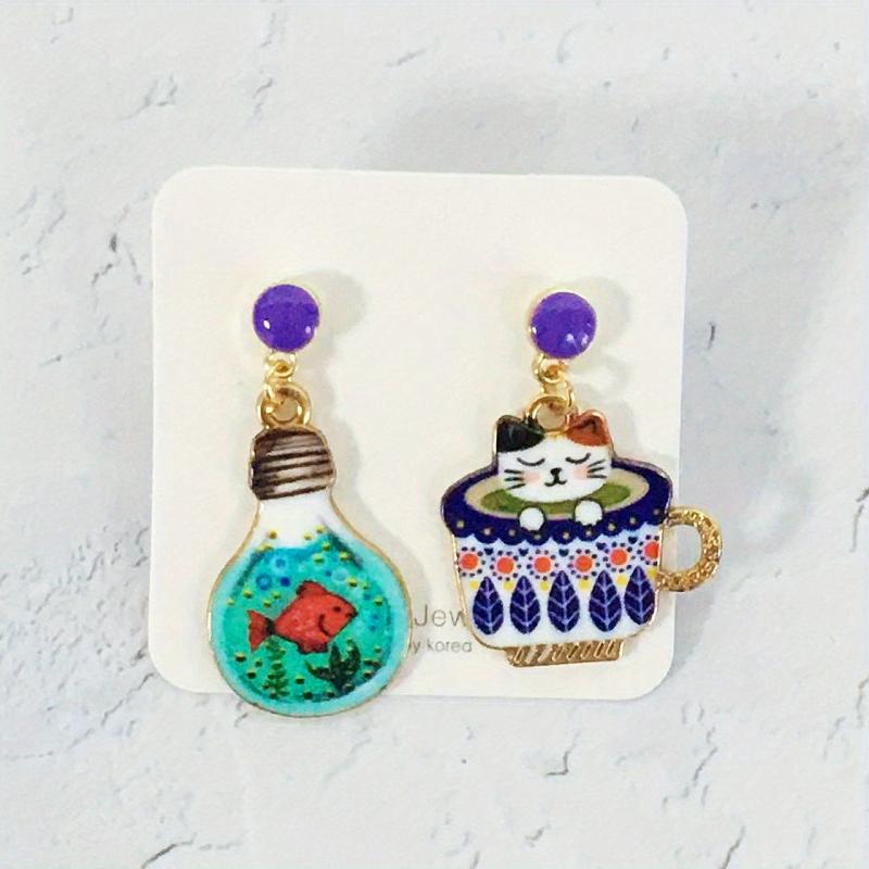 Cat Earrings Cup Mushroom Dangle Animal Bulb Drop Earrings
