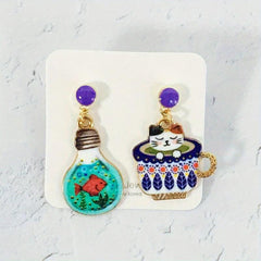 Cat Earrings Cup Mushroom Dangle Animal Bulb Drop Earrings