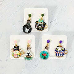Cat Earrings Cup Mushroom Dangle Animal Bulb Drop Earrings