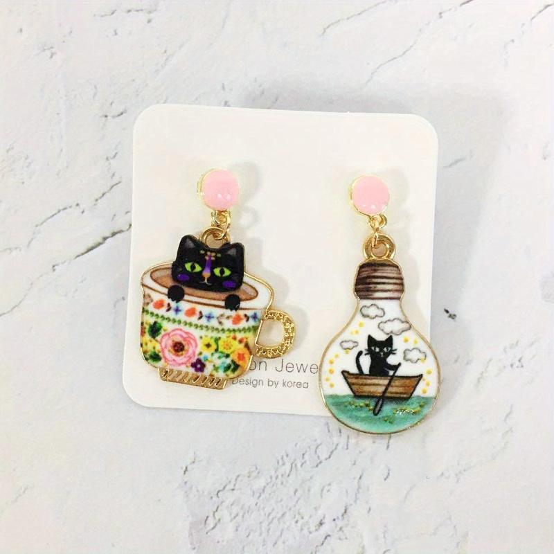 Cat Earrings Cup Mushroom Dangle Animal Bulb Drop Earrings