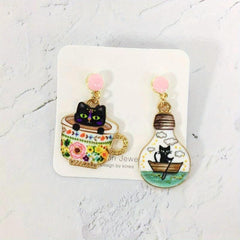 Cat Earrings Cup Mushroom Dangle Animal Bulb Drop Earrings