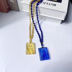 Jesus Pattern Glass Beaded Necklace for Men