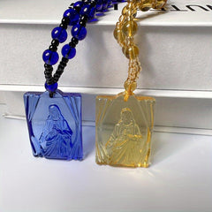 Jesus Pattern Glass Beaded Necklace for Men