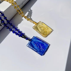 Jesus Pattern Glass Beaded Necklace for Men