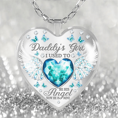 Sapphire Wing Heart Glass Pendant Necklace Earrings Set