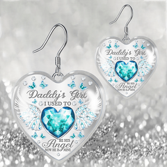 Sapphire Wing Heart Glass Pendant Necklace Earrings Set