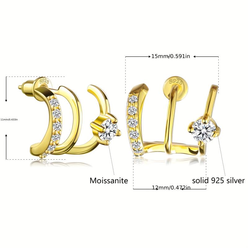 6CT Moissanite Golden Plated Hoop Earring Stud - Birthday Gift