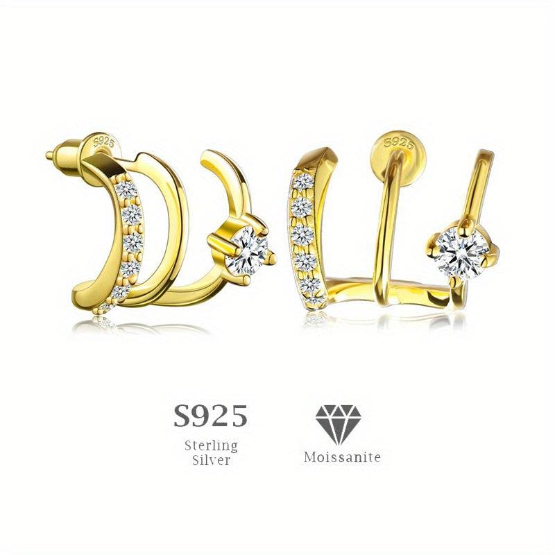 6CT Moissanite Golden Plated Hoop Earring Stud - Birthday Gift