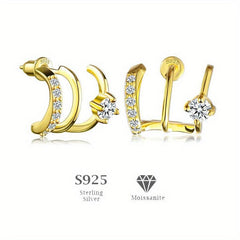 6CT Moissanite Golden Plated Hoop Earring Stud - Birthday Gift