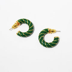 Red Enamel C-Shaped Thick Earrings Retro Green Drop Glaze Silver Needle Earrings