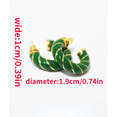 Red Enamel C-Shaped Thick Earrings Retro Green Drop Glaze Silver Needle Earrings