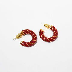 Red Enamel C-Shaped Thick Earrings Retro Green Drop Glaze Silver Needle Earrings