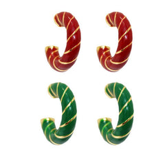 Red Enamel C-Shaped Thick Earrings Retro Green Drop Glaze Silver Needle Earrings