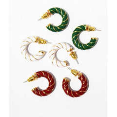 Red Enamel C-Shaped Thick Earrings Retro Green Drop Glaze Silver Needle Earrings