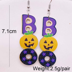 Halloween Wooden Red Wine Pumpkin BOO Castle Earrings