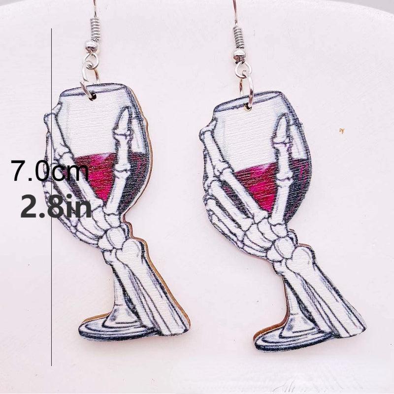 Halloween Wooden Red Wine Pumpkin BOO Castle Earrings