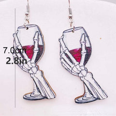 Halloween Wooden Red Wine Pumpkin BOO Castle Earrings